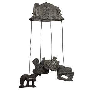 Vintage Carson Pewter Wind Chime Farm Barn Cow Horse Chicken Pig 1992 Country